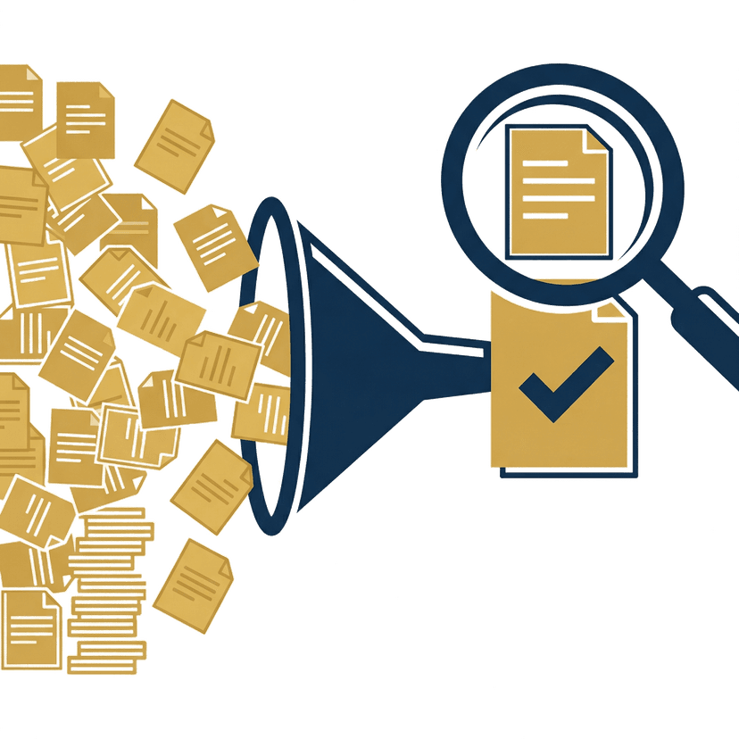 Funnel filtering many clinical documents to find exactly the right one